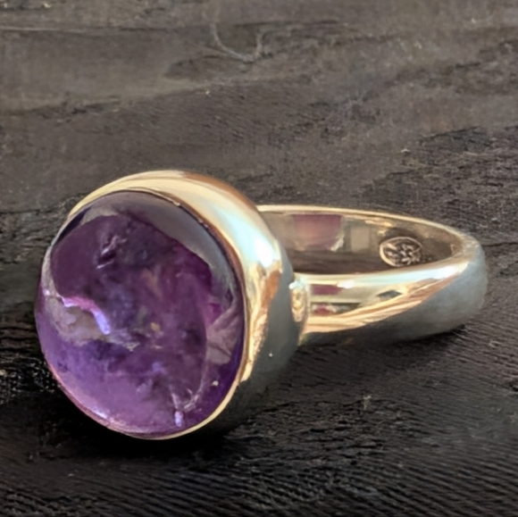 Natural Amethyst Solid Sterling Silver Ring Size 5.75 - Picture 2 of 9